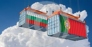 Freight containers with Bulgaria and Portugal national flags.