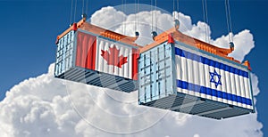 Freight containers with Canada and Israel national flags.