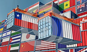 Freight containers with Chile and France flag.