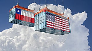 Freight containers with Chile and USA flag.