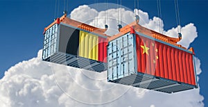 Freight containers with China and Belgium national flags.