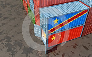 Freight containers with China and Democratic Republic of the Congo flags.