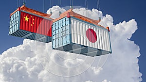 Freight containers with China and Japan flag.