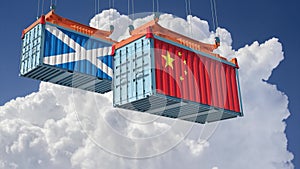 Freight containers with China and Scotland flag.