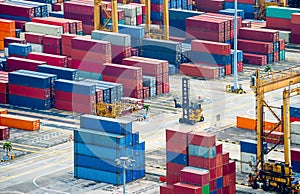 Freight containers in commercial port