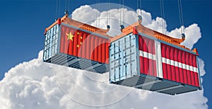 Freight containers with Denmark and China flag.