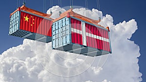 Freight Containers with Denmark and China flags.