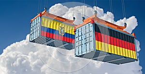 Freight containers with German and Ecuador flag.