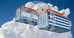 Freight containers with Greece and Argentina national flags.