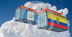 Freight containers with Guatemala and Ecuador flag.