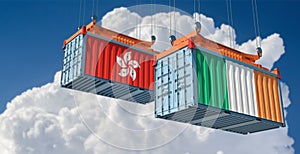 Freight containers with Hong Kong and Ireland flag.