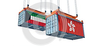 Freight containers with Hong Kong and Kuwait national flags.