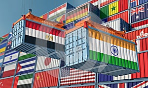 Freight containers with India and Egypt flag.