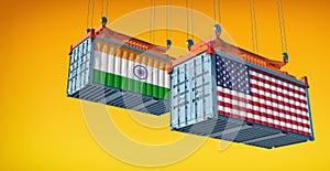 Freight containers with India and USA flag.