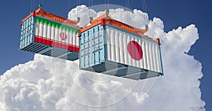 Freight containers with Iran and japan flag.