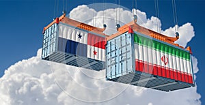 Freight containers with Iran and Panama national flags.