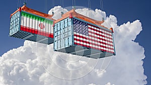 Freight containers with Iran and USA flag.