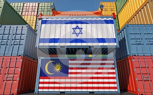 Freight containers with Israel and Malaysia national flags.