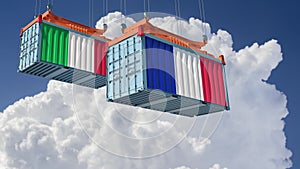 Freight containers with Italy and France national flags.