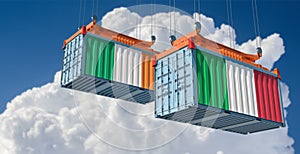 Freight containers with Italy and Ireland flag.