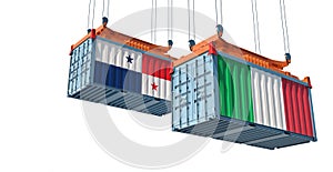 Freight containers with Italy and Panama national flags.