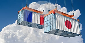 Freight containers with Japan and France flag.