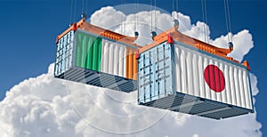 Freight containers with Japan and Ireland flag.