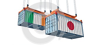 Freight containers with Japan and Ireland flag.