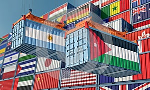 Freight containers with Jordan and Argentina flag.