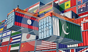 Freight containers with Laos and Pakistan flag.