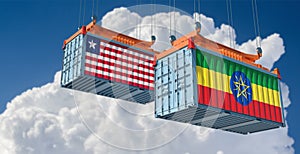 Freight containers with Liberia and Ethiopia flags.