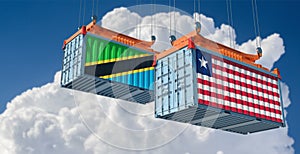 Freight containers with Liberia and Tanzania national flags.