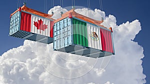 Freight containers with Mexico and Canada flag.