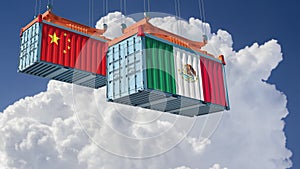 Freight Containers with Mexico and China flags.
