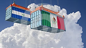 Freight containers with Mexico and El Salvador flag.