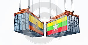 Freight containers with Myanmar and Ecuador flag.