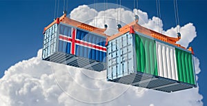 Freight containers with Nigeria and Iceland national flags.