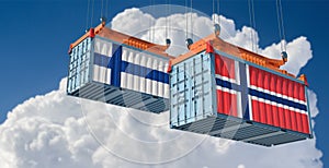 Freight containers with Norway and Finland flag.