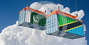 Freight containers with Pakistan and Tanzania national flags.