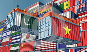 Freight containers with Pakistan and Vietnam flag.