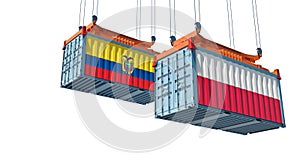 Freight containers with Poland and Ecuador flag.