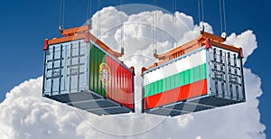 Freight containers with Portugal and Bulgaria flag.