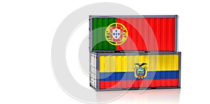 Freight containers with Portugal and Ecuador flag.