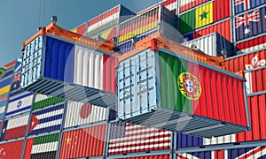 Freight containers with Portugal and France flag.