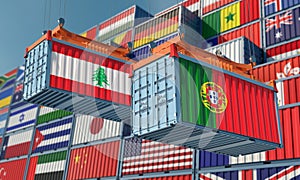 Freight containers with Portugal and Lebanon flag.