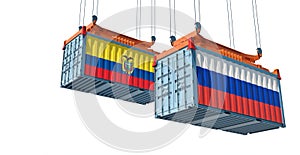 Freight containers with Russia and Ecuador flag.