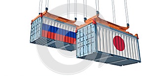 Freight containers with Russia and Japan flag.