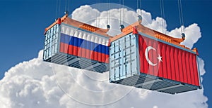 Freight containers with Russia and Turkey national flags.