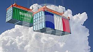 Freight containers with Saudi Arabia and France national flags.