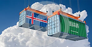 Freight containers with Saudi Arabia and Iceland national flags.